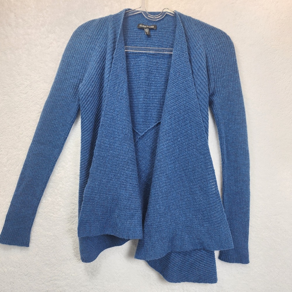 Eileen Fisher Wool Asymmetrical Waterfall Cardigan Womens‎ Small Italian Yarn